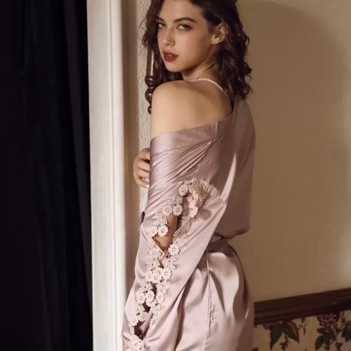 RomanticSatinFloralEmbroideredNightgown theMatchingRobe1